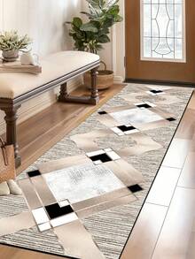 1pc Luxury Milk Tea Color Geometric Rhombus Diatom Mud Kitchen Mat, Sponge Absorbent Layer, Rubber Anti-Slip Bottom 3.5mm Trimmable, Kitchen Bathroom Entryway Living Room Multi-Scene Universal Rug - Multicolor - View 9