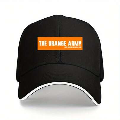 1pc Unisex Fishing Sandwich Baseball Cap - Orange Bumper, Adjustable Trucker Hat With Bold Orange & White Print, Lightweight Polyester Outdoor Sports, Hiking, Beach Parties &, Casual Headwear, Sporty Design, Durable Headge
