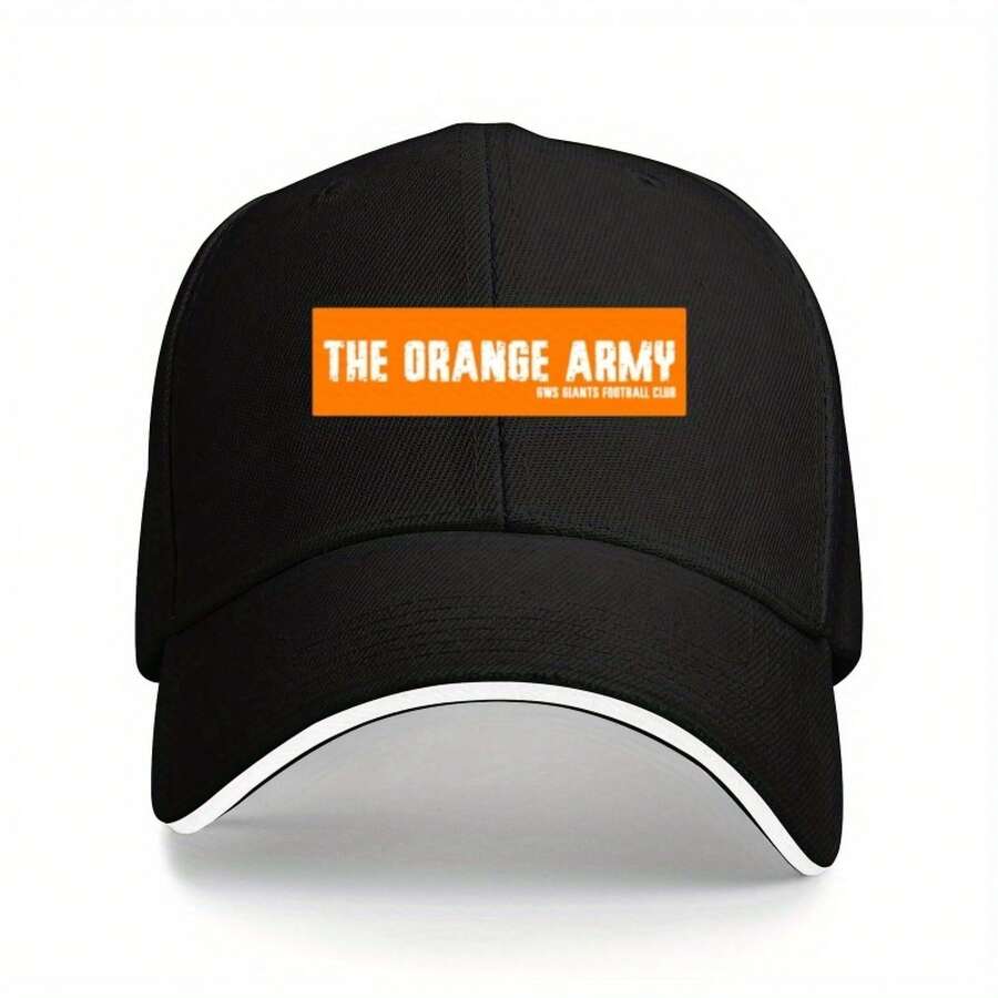 1pc Unisex Fishing Sandwich Baseball Cap - Orange Bumper, Adjustable Trucker Hat With Bold Orange & White Print, Lightweight Polyester Outdoor Sports, Hiking, Beach Parties &, Casual Headwear, Sporty Design, Durable Headge - Black - View 1