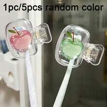 5 piezas/1 pieza Soporte portátil para cepillo de dientes con patrón de manzana, caja de almacenamiento transparente para cepillo de dientes de viaje, clip protector para cabezal de cepillo de dientes, cubierta a prueba de polvo para cepillo de dientes, diseño portátil, fácil de transportar, tapa a prueba de polvo, adecuado como regalo para entusiastas de viajes, hogar, dormitorio, artículos esenciales de vacaciones, regalo de vuelta a la escuela - Talla única para todos - Ver 6