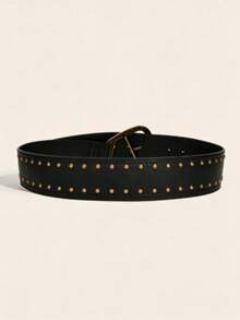 1pc Women's Dark Western Style Heavy-Duty Full Rivet Wide Waist Belt - Black - View 3