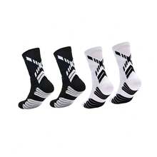 1/4/6 pares de calcetines deportivos de fútbol de media caña para hombre, antideslizantes, amortiguadores, suaves y transpirables, adecuados para baloncesto, running y entrenamiento diario de fitness - Blanco y Negro - Ver 5