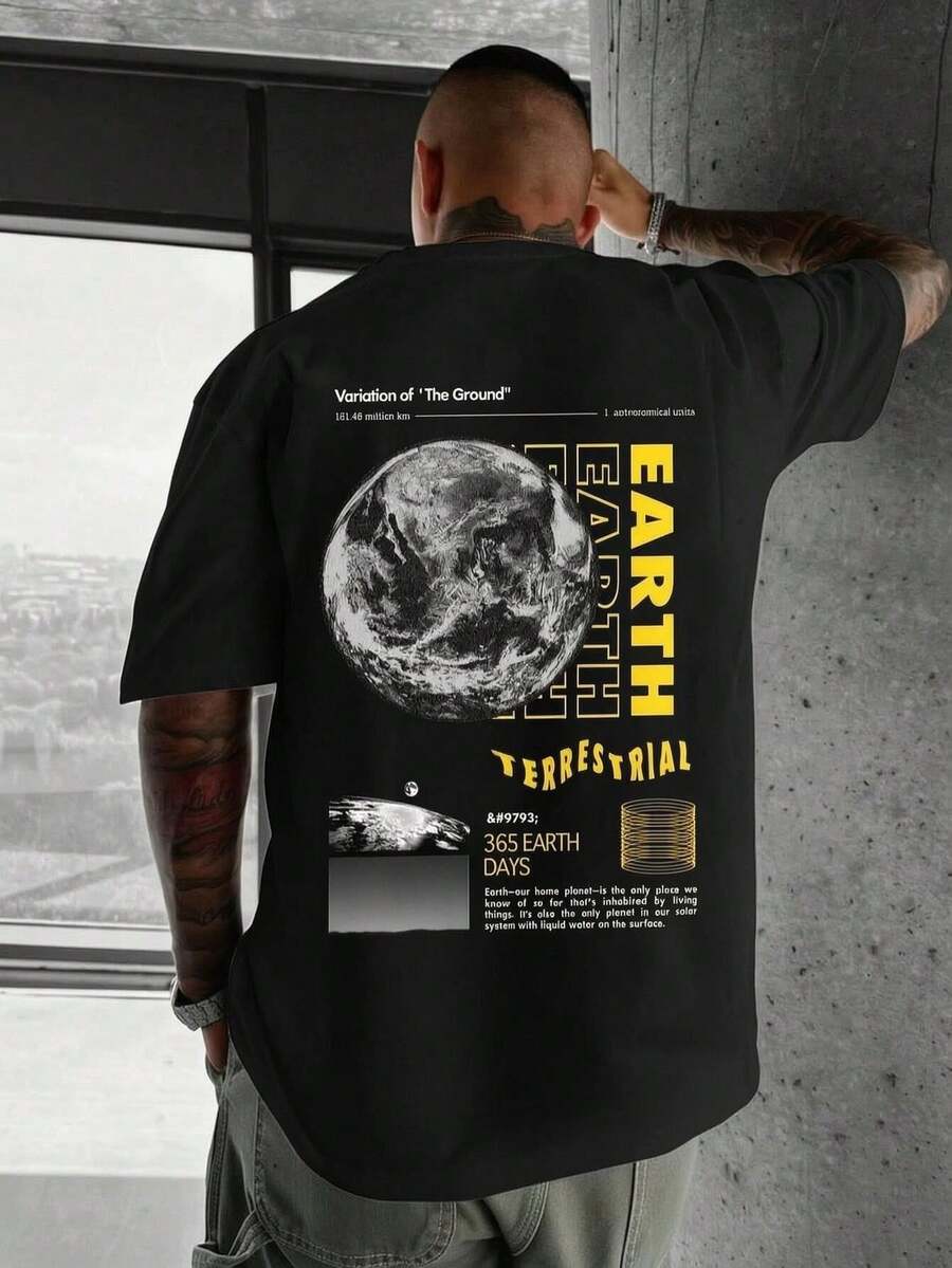 Camiseta Estampada de Manga Corta para Hombre y Mujer, Ropa Ligera de Verano, Cómoda para Hogar, Ejercicio y Salidas al Aire Libre - Negro - Ver 1