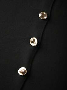 女款新款極簡優雅通勤都市街頭校園純色布料前扣開襟針織外套，適合日常穿著，春夏黑色 - 黑色 - 查看 6