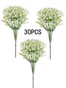 50件/30件/1件 白色滿天星人造花，散裝包裝，適用於居家裝飾、桌面佈置、DIY花藝插花、花瓶裝飾、客廳、戶外花園裝飾、家庭花園與派對裝飾、婚禮花束、新娘捧花、春季與秋季裝飾 - 白色 - 查看 11