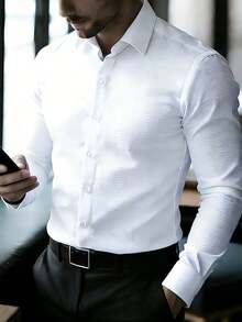 anfinity Mode Elegante camisa de vestir blanca de manga larga para uso formal o de oficina con cuello de camisa, camisas de negocios, camisa casual de negocios para hombres, otoño, ceremonia - Blanco - Ver 23