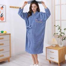 Embroidered Cartoon Short Sleeve SPA Bathrobe With Waist Tie, Adjustable Thick Soft Absorbent Bath Towel And Hair Drying Cap, Suitable For Home, Travel, Sauna, SPA - Multicolor - View 5