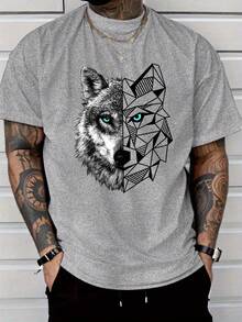 Men's Casual Fashion Style Short Sleeve T-Shirt, Wolf Print 100% Polyester, Lightweight 180g/Sqm, Regular Fit Crew Neck, Comfortable Stretch Summer Te - White - View 9