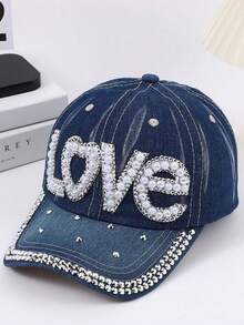 1件手工水鑽 LOVE 字母水洗牛仔棒球帽，中性百搭防曬鴨舌帽 - 彩色 - 查看 11