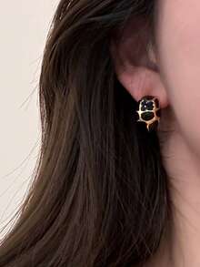 1 Pair Minimalist French Vintage Tortoise Shell Oil Drop Design Unique Elegant Elegant Suitable For Daily Casual Commute Women's Stud Earrings - Black - View 2