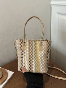 Fashionable Woven Shoulder Bag For Spring 2026, Suitable For Daily Use, Casual Outings, Travel, And Vacations - 淺卡其色 - 查看 1
