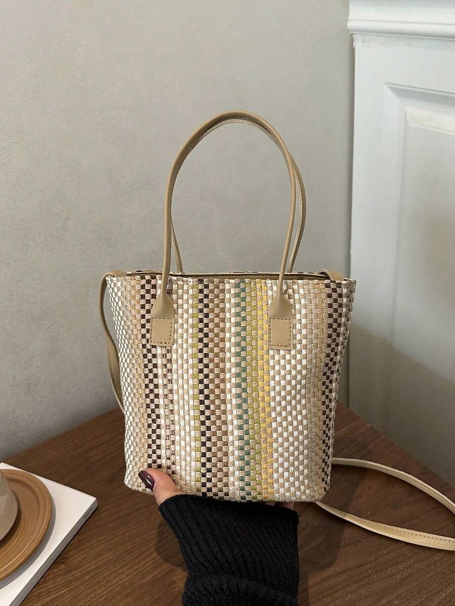 Fashionable Woven Shoulder Bag For Spring 2026, Suitable For Daily Use, Casual Outings, Travel, And Vacations - 淺卡其色 - 查看 1