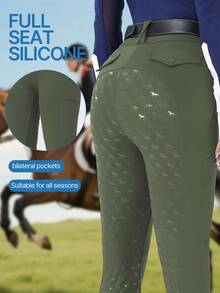 ROYALS MATTINI Women's Solid Color Tight Equestrian Pants, Riding Pants With Pockets, Equestrian Competition And Training Equipment Sports Fall - Army Green - View 2
