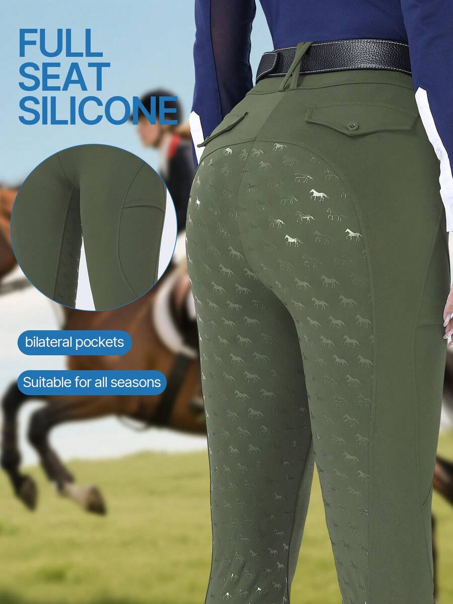 ROYALS MATTINI Women's Solid Color Tight Equestrian Pants, Riding Pants With Pockets, Equestrian Competition And Training Equipment Sports Fall
