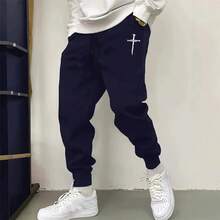 Pantalones Deportivos Casuales para Hombre, Talla, para Otoño e Invierno 2025, Pantalones Largos para Correr y Fitness con Estampado Cruzado, Corte Holgado - Verde militar - Ver 4