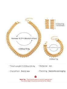 1 Set Elegant Minimalist Hollow Wide Necklace Bracelet Earrings Geometric Mesh Collarbone Chain High-End Versatile Women's Jewelry Set, Suitable For Daily Wear And Parties, Jewelry Accessories - D - View 11