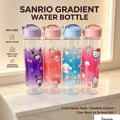 SANRIO 1 cốc nước màu gradient macaron, họa tiết nhiều nhân vật, nhựa trong suốt chống va đập, nắp bật, cốc uống nước đa năng hàng ngày, phong cách trẻ trung dễ thương, dùng cho học sinh ngoài trời, quà tặng ngày tựu trường và lễ nghỉ