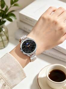 1件星光配色星光款適用於 Galaxy Watch 8 40mm 44mm女款/男款微纖維錶帶，鑲嵌人造鋯石時尚金屬扣替換腕帶，超薄舒適防汗，適合4.3至6.5英吋腕圍，優雅時尚錶帶，適用於商務/約會/婚禮/派對/日常穿戴，送給她的可愛禮物，智慧錶帶替換配件 - 星光+星星 - 查看 6