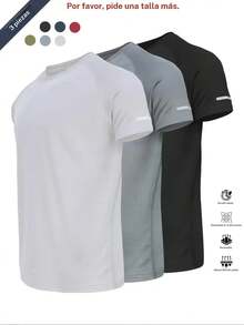 Camiseta deportiva reflectante, transpirable y de secado rápido, manga corta y cuello redondo, camiseta atlética ligera para hombre, ideal para actividades al aire libre, ropa de gimnasio y entrenamiento, top de gimnasio, ropa para exteriores - Negro - Rojo - Plateado - Ver 11
