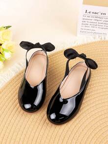 1 Pasang Sepatu Flat Elegan Minimalis Gaya Inggris Warna Polos untuk Anak Perempuan, Cocok untuk Pemakaian Sehari-hari, Musim Semi/Panas - Hitam - View 4