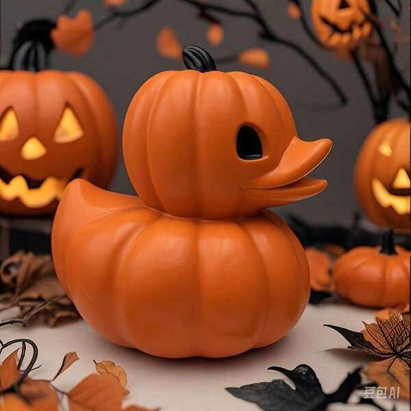 1PC Orange Pumpkin Shaped Halloween Duck, Halloween Atmosphere Decor, Home Bedroom Desktop Resin Figurine Gift