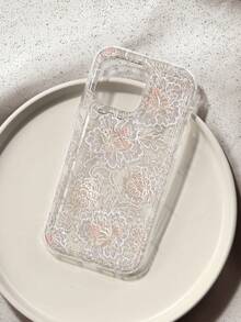 Geprägte weiße Pfingstrosen-Spitzen-Blumenmuster transparente Hülle kompatibel mit iPhone 13 15 16 17pro 17 14 17 17pro Max & kompatibel mit Samsung Galaxy/A54 A14 A15 S23 S24 S24ultra S25 A07 A17 S26 A57 - Verschiedenfarbig - Übersicht 1