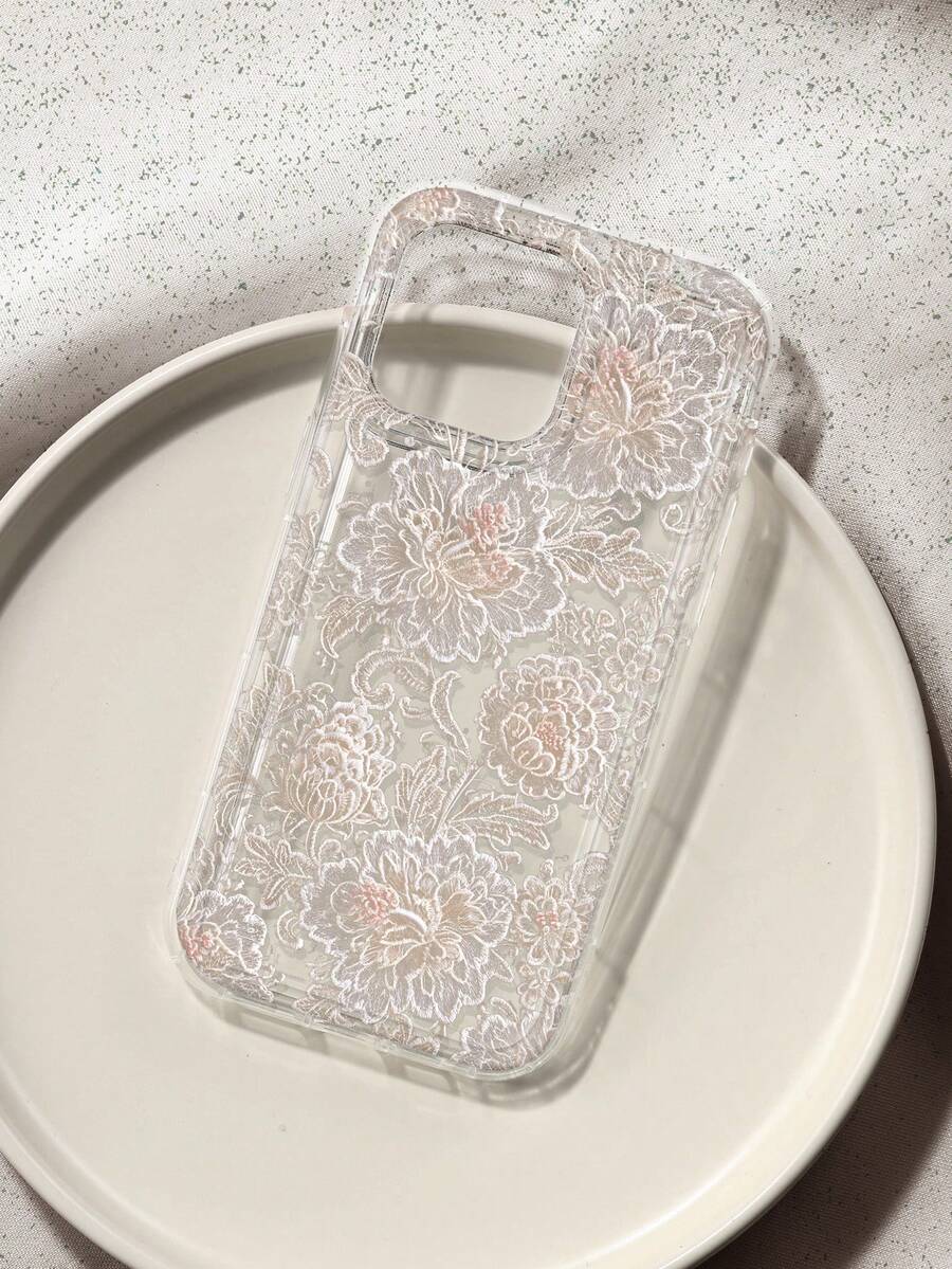 Geprägte weiße Pfingstrosen-Spitzen-Blumenmuster transparente Hülle kompatibel mit iPhone 13 15 16 17pro 17 14 17 17pro Max & kompatibel mit Samsung Galaxy/A54 A14 A15 S23 S24 S24ultra S25 A07 A17 S26 A57 - Verschiedenfarbig - Übersicht 1