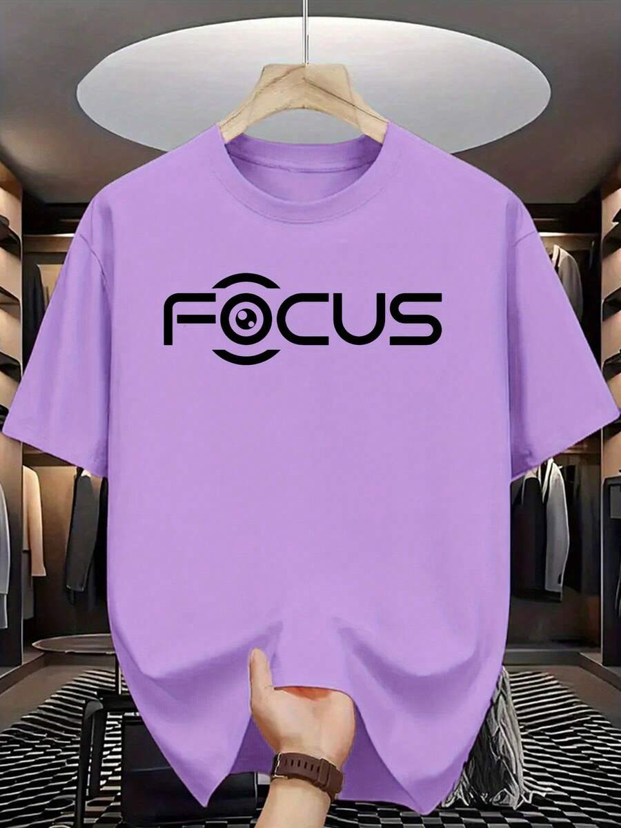 Camiseta de manga corta con estampado de letras para hombres de moda de verano - Morado - Ver 1