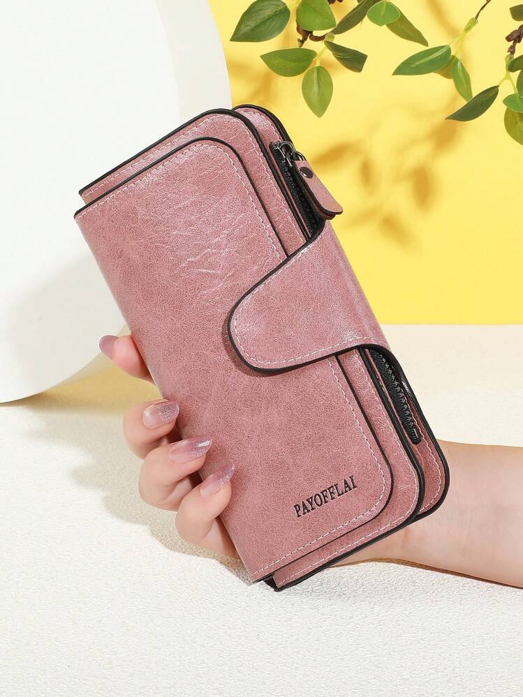 European And American Vintage Matte Leather Women's Long Wallet, Three-Fold Multi-Card Slot Credit Card Clutch, Zipper Snap Phone Wallet - Multicolor - View 5