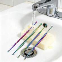4pcs Colorful Stainless Steel Ear Wax Removal Tool Set, Dual-Head Non-Slip Handle Design, Comes With Portable Storage Box. Rounded Scoop Head For Eardrum, Spiral Head Easily Cleans Stubborn Earwax. Essential Practical Tool For Home, Travel And Personal Ear Hygiene Care. - View 4