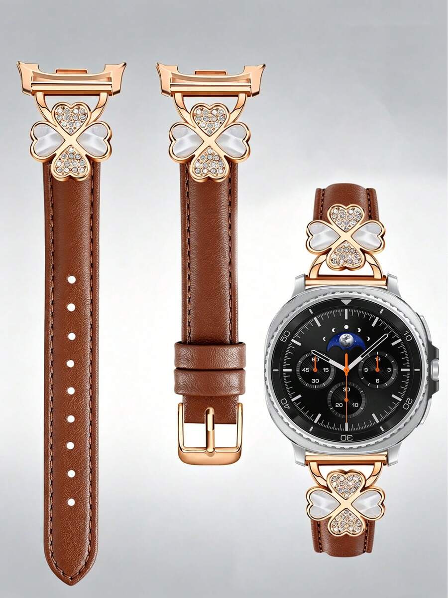 1件白色超細纖維三星 Galaxy Watch 8 40mm 44mm 男女通用嵌入人造鋯石時尚金屬扣替換錶帶，超薄舒適防汗，適合 4.3 至 6.5 英吋手腕周長，優雅時尚，適用商務/約會/婚禮/派對/日常佩戴，送給她的可愛禮物，智慧手錶替換錶帶配件