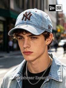 New Era 美式復古淺色水洗牛仔布 NY 刺繡棒球帽，中性休閒運動帽 - New Era Light Wash Denim NY Baseball Cap - 查看 2