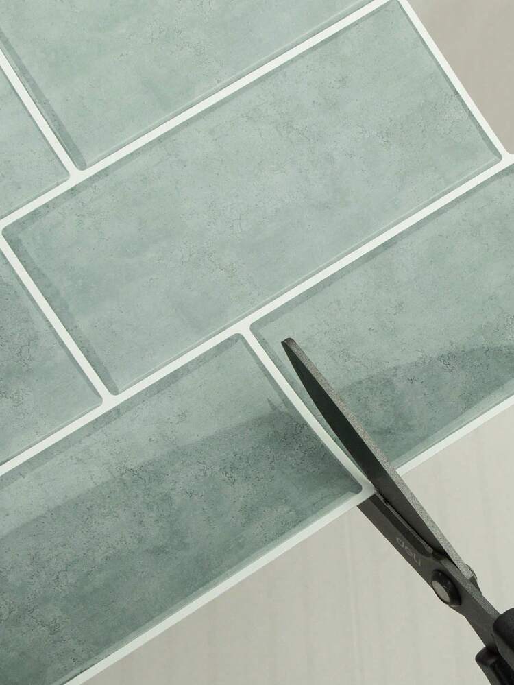 自黏式 2D 磚紋牆板，可移除防水防油瓷磚貼紙，適用於廚房與浴室，節日春季居家裝飾壁畫，乙烯基貼紙，生日與畢業禮物 - 綠色異型 - 查看 3