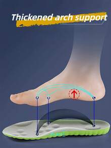 4D Latex Sports Shoe Insoles, Soft & High Elasticity, Breathable, Running & Basketball Shoe Arch Support Pads, Unisex, 1 Pair - Green Background With Gray Surface - View 4