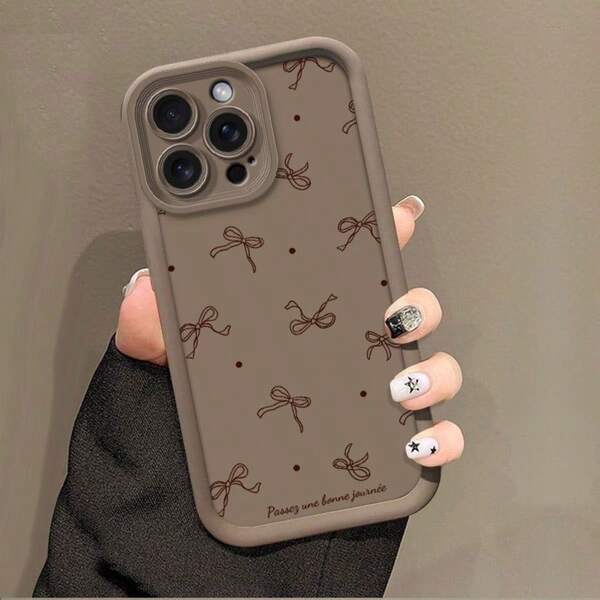 1pc Fashion Burgundy Polka Dot Bow Soft Phone Case Compatible With Apple 17/17Pro/17ProMax/17Air/16/16Pro/16ProMax/16Plus/15/15Pro/15ProMax/14/14Plus/14ProMax/13/13ProMax/12Pro/12ProMax/11/11Pro Fashion Protective Soft Shell, Holiday Gift, Unisex Protective Case