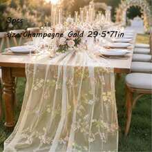 Juego de 3 piezas de camino de mesa transparente con bordado floral (29.5 X 71 pulgadas, verde salvia/champán/blanco), mantel de estilo granja con flores, adecuado para uso diario, vacaciones, bodas, hoteles, fiestas de cumpleaños, decoración del hogar, camping y picnic, todas las estaciones - Camino de mesa de tul bordado con flores silvestres - Ver 19