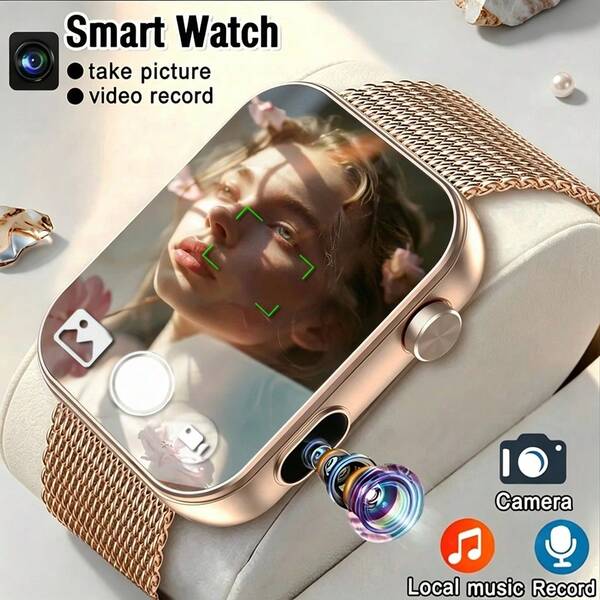 KENPANG Women's Camera Smart Watch, Photo, Video And Audio Recording, 512MB Memory, 1.91-Inch HD Display, Bluetooth Call And Notification, Heart Rate/Sleep/Menstrual Cycle Tracking, Multiple Sports Modes, IP68 Waterproof, Fitness Tracker, Compatible With IOS And Android