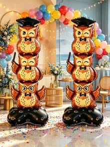 3pcs Vertical Cartoon Style Layered Foil Balloons, Owl Shape, Large Floor Standing Decoration Balloons, Suitable For Graduation Ceremony, Graduation Party, Classroom Decoration And Campus Celebration - Owl-shaped Upright Aluminum Foil Balloon - View 9