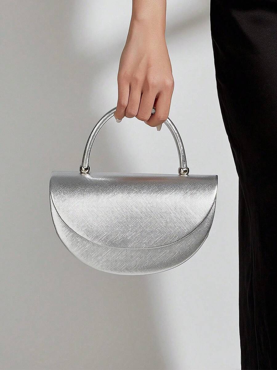 Elegant Patent Leather Women's Handbag, Minimalist Clutch Bag With Chain, Lightweight Luxury Handbag For Parties/Evenings, Perfect Birthday Gift For A Girlfriend, Suitable For Parties - 銀色 - 查看 1