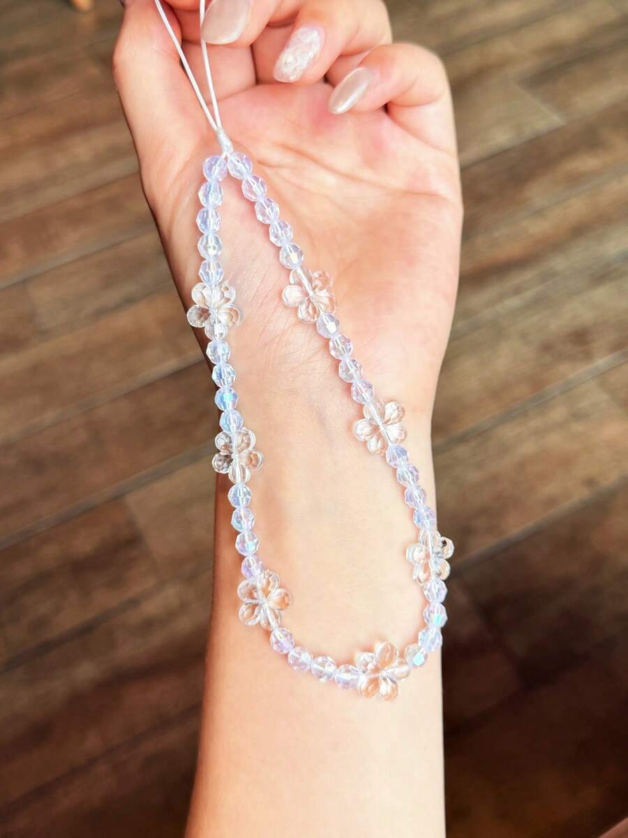 1pc Simple Transparent Flower Phone Chain Handmade Beaded Phone Chain For Hanging - Multicolor - View 1