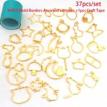 13PCS/Set, 37PCS/Set Random Mixed Color & Style Animal/Abstract Metal Hollow Frame, Gold/Silver Plated Mixed Color DIY Crystal Resin Bezel Pendant, UV Resin Mold, Handmade Beaded Earring Necklace Charm Accessory - A4205 - View 16