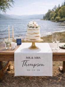 Customized Linen Wedding Table Runner, Newlywed Sweet Table Exclusive Sign, Elegant Ceremony Decoration - Multicolor - View 5