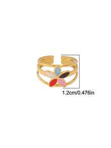 1pc Stainless Steel Flower Ring, Women's Fashion Minimalist 18K Gold Plated Open Ring Jewelry - Ring - View 10