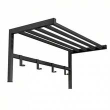 Miroytengo Perchero de Pared, Mueble Organizador de Entrada, Soporte Metálico Negro, 4 Ganchos y Estante 69x33x34 cm, Ideal para Dormitorio o Recibidor, Diseño Práctico y Elegante, Kit Montaje Incluido. De 2 a 3 días de envio - Negro - Ver 1