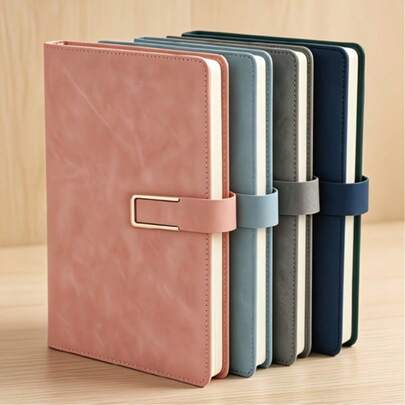 1pc A5 Size Faux Leather Notebook 5.71X8.46 Inches Skin-Like Touch Anti-Fouling Cover Magnetic Metal Clasp 100 Sheets 200 Pages Universal Notebook