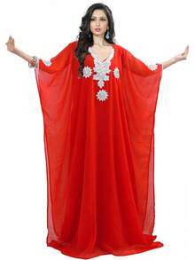 KoC - Vestido largo para mujer, estilo kaftán Farasha, Caftán, tipo kimono - Beis - Ver 15