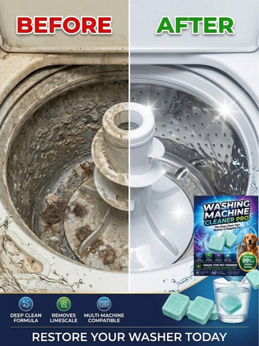 Deep Cleaning Washing Machine Cleaner Effervescent Tablets, Powerful Odor Remover & Laundry Tub Stain Lifter, Multi-Effect Washer Cleaner Suitable For Front & Top Loader, Household Cleaning Supplies