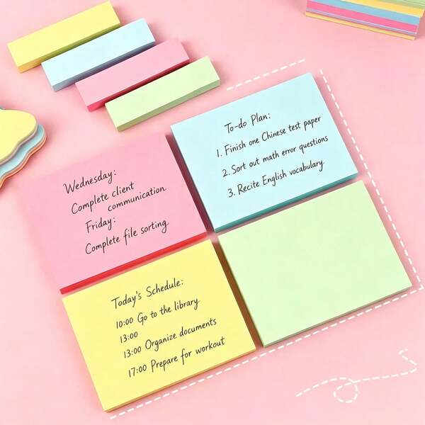 1/4 Notas adhesivas de colores aleatorios, forma cuadrada de colores aleatorios, utilizadas para registrar mensajes y recordatorios en la vida y el trabajo, adecuadas para uso doméstico, escolar y de oficina, 100 hojas por libro