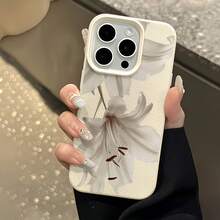 1pc White Matte Minimalist Lens Protection Two White Lily Pattern Phone Case Personalized Compatible With Iphone 16 Pro Max/17/16/15/14 Plus/13/12/11/Air And Series - Multicolor - View 5