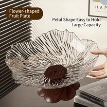 Modern Wavy Petal Shaped Fruit Bowl With Stable Faux Wood Base, Large Capacity Decorative Serving Tray For Fruits, Snacks, Candy, Elegant Accent For Kitchen Countertop And Dining Table, Multiple Colors Available, Material And Easy To Clean - View 8